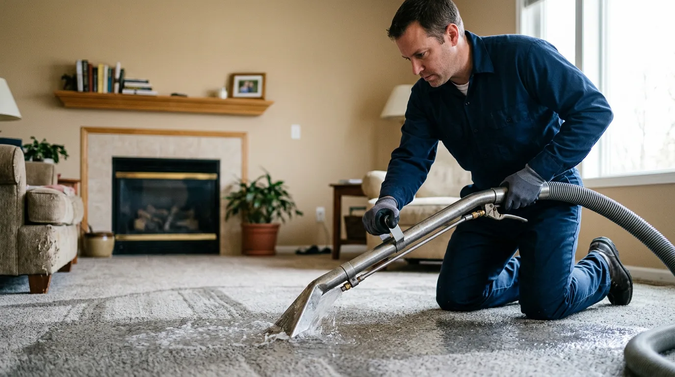 Water damage restoration technician working near Wild Rose, WI